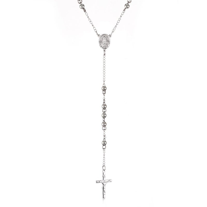 COTTVOTT Stainless Steel 6mm Beads Rosary Catholic Necklace Holy Medal & Crucifix 32inch(Steel) - Image 3